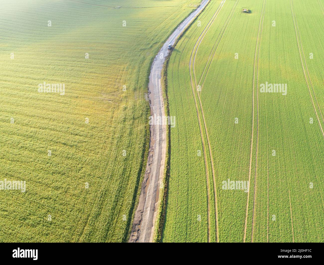 Vista aerea fattoria campo, Lion's Mound, Battle Field, Napoleone, Waterloo, Belgio Foto Stock