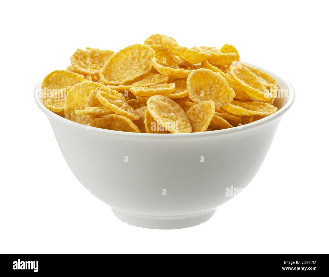 Ciotola di corn flakes isolato su sfondo bianco, vista dall'alto Foto Stock