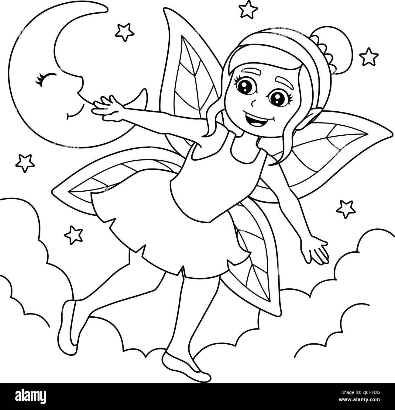 Flying Fairy Coloring Page for Kids Illustrazione Vettoriale