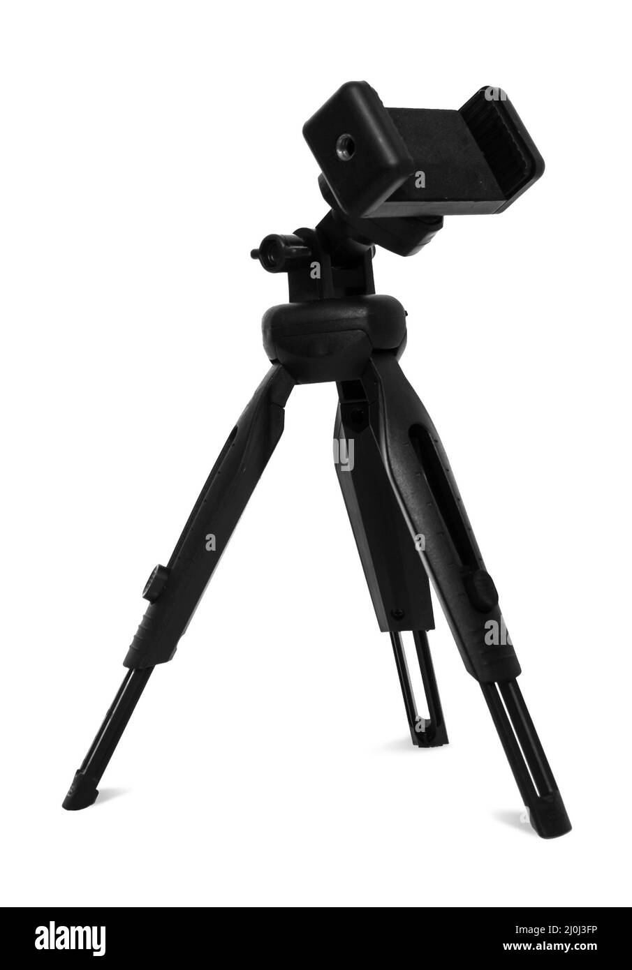 Un cavalletto per un telefono con supporto per un telefono isolato su sfondo bianco Foto Stock