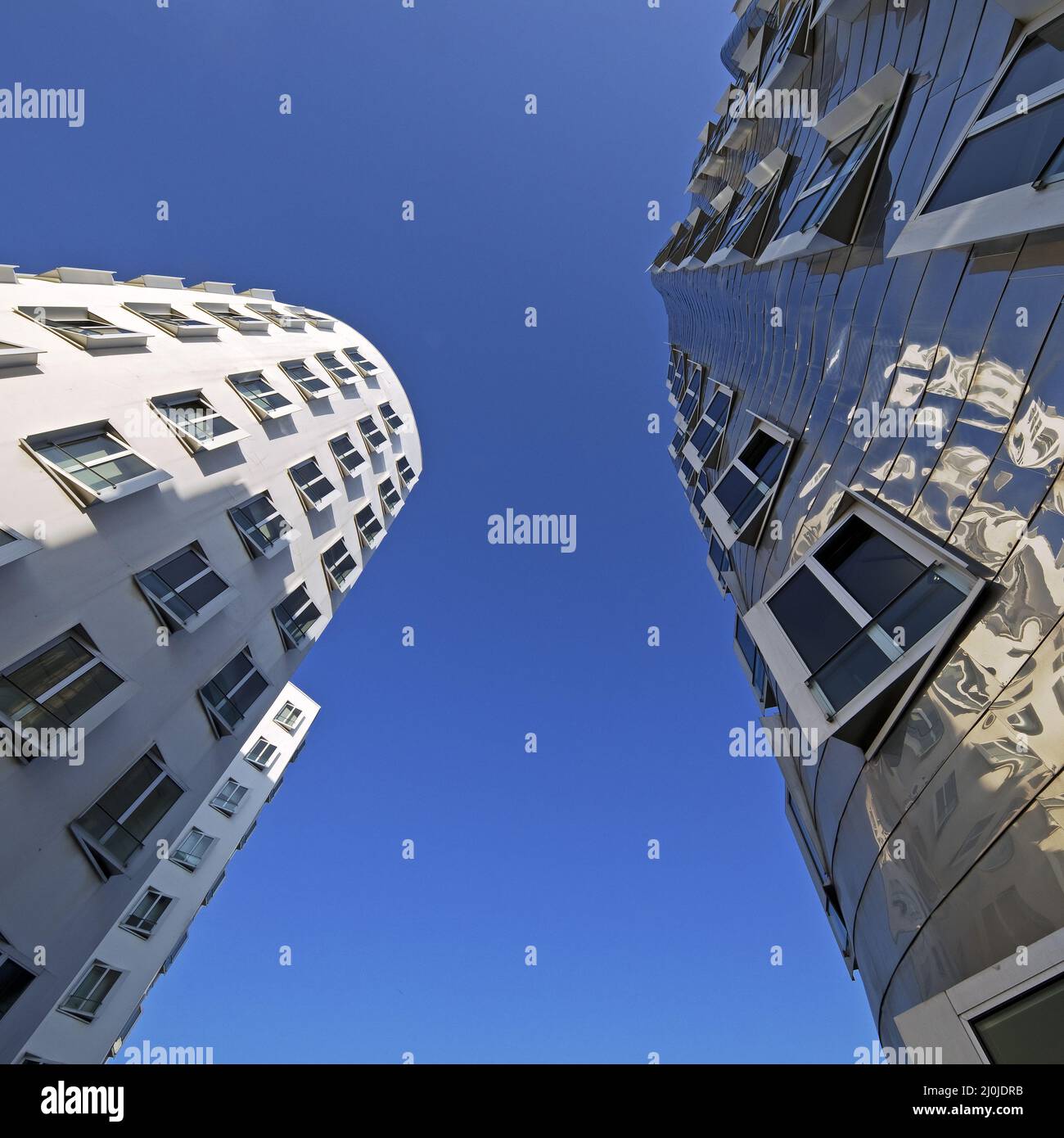Neuer Zollhof, Gehry Buildings, Duesseldorf, Renania settentrionale-Vestfalia, Germania, Europa Foto Stock