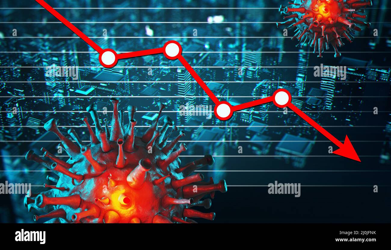 Crisi del Covid e il crollo dei mercati, ricadute economiche. illustrazione 3d Foto Stock