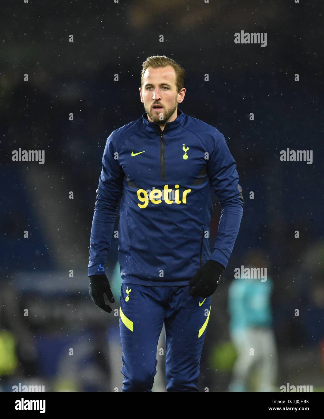 Harry Kane of Spurs durante la partita della Premier League tra Brighton e Hove Albion e Tottenham Hotspur all'American Express Community Stadium di Brighton, Regno Unito - 16th marzo 2022 - solo per uso editoriale. Nessun merchandising. Per le immagini Football si applicano restrizioni fa e Premier League inc. Nessun utilizzo di Internet/cellulare senza licenza FAPL - per i dettagli contattare Football Dataco Foto Stock