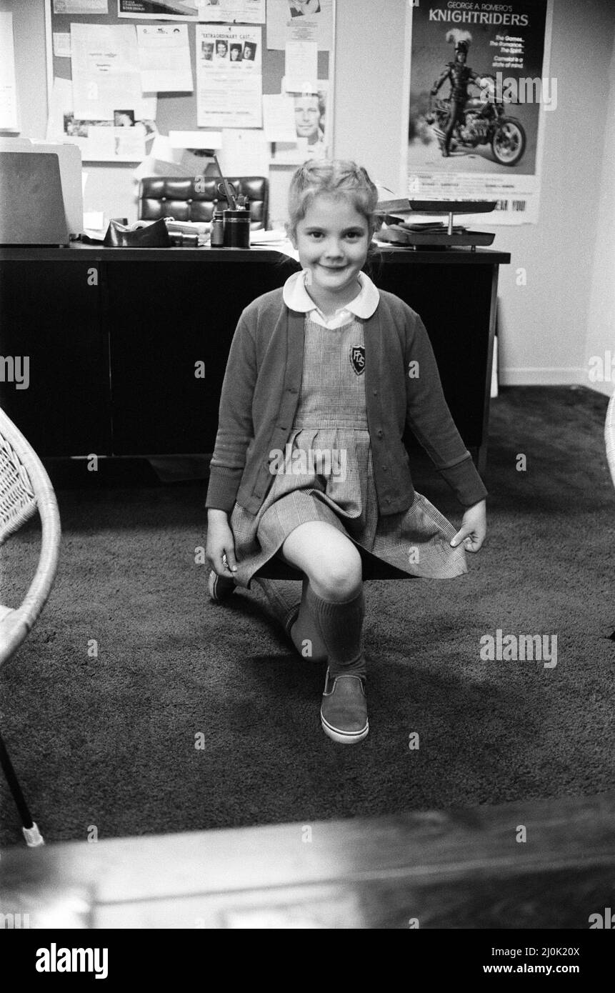 L'attrice bambino di sette anni Drew Barrymore, la giovane star del film E.T. 26th novembre 1982. Foto Stock