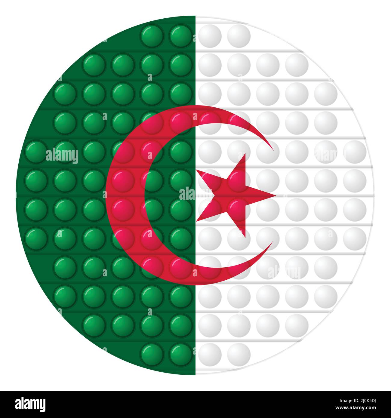 Palla di vetro con bandiera di Algeria. Sfera rotonda, icona modello. Simbolo nazionale algerino. Sfera lucida e realistica, illustrazione vettoriale 3D. Alla moda Illustrazione Vettoriale