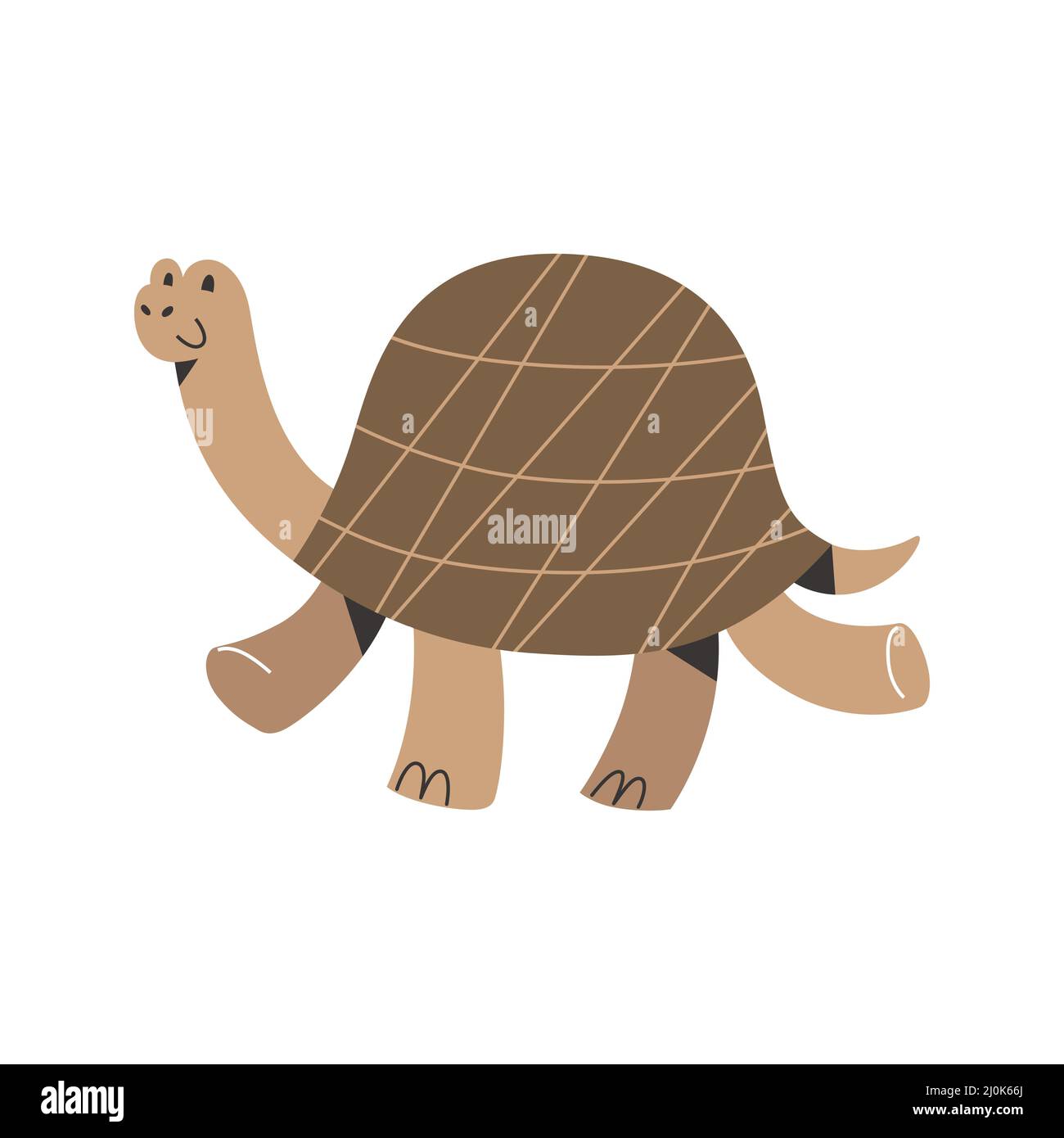 Grande tartaruga con sorriso e viso espressione camminare, divertente mascotte, isolato vettore illustrazione su bianco Illustrazione Vettoriale