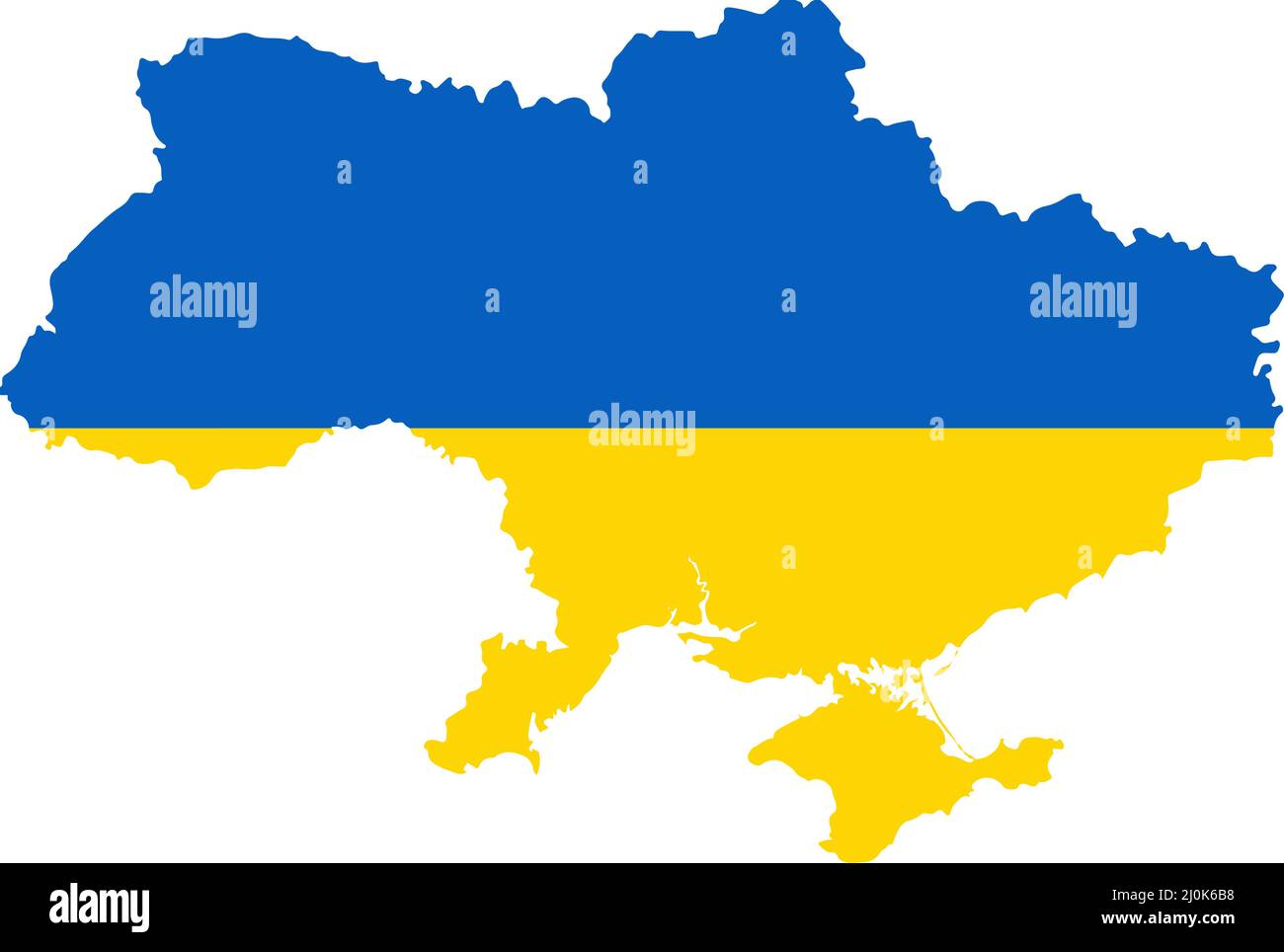 Mappa vettoriale dell'Ucraina nei colori della bandiera Ucraina. Isolato щт sfondo bianco. Illustrazione Vettoriale