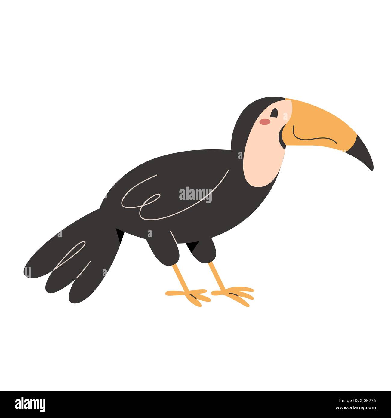 Simpatico uccello toucan con sorriso ed espressione facciale, animale selvatico esotico, illustrazione vettoriale isolata Illustrazione Vettoriale