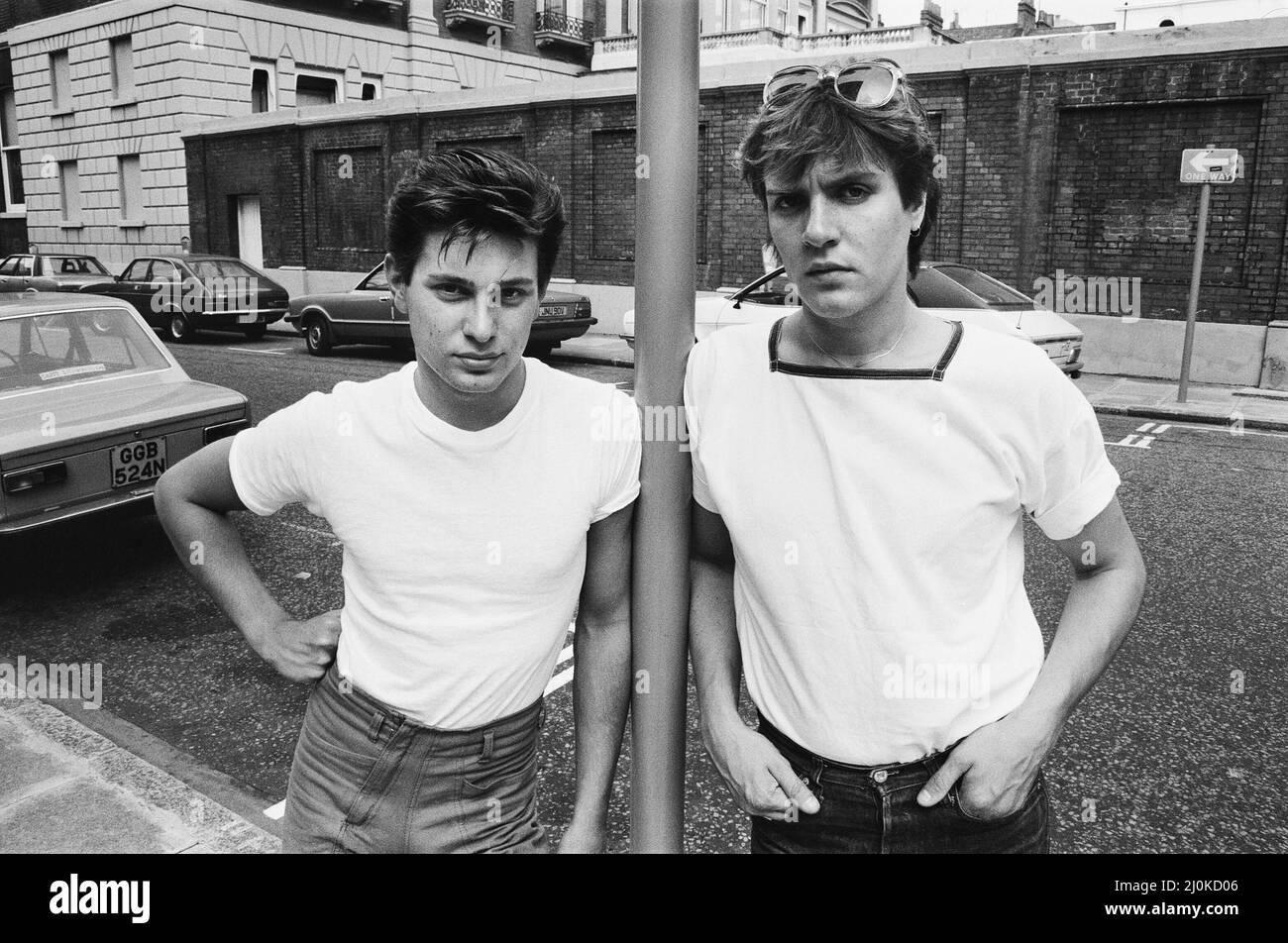 Duran Duran, gruppo musicale.(Picture) mostra Roger Taylor (a sinistra) e Simon le Bon, il cantante principale (a destra). 7th agosto 1981. Foto Stock