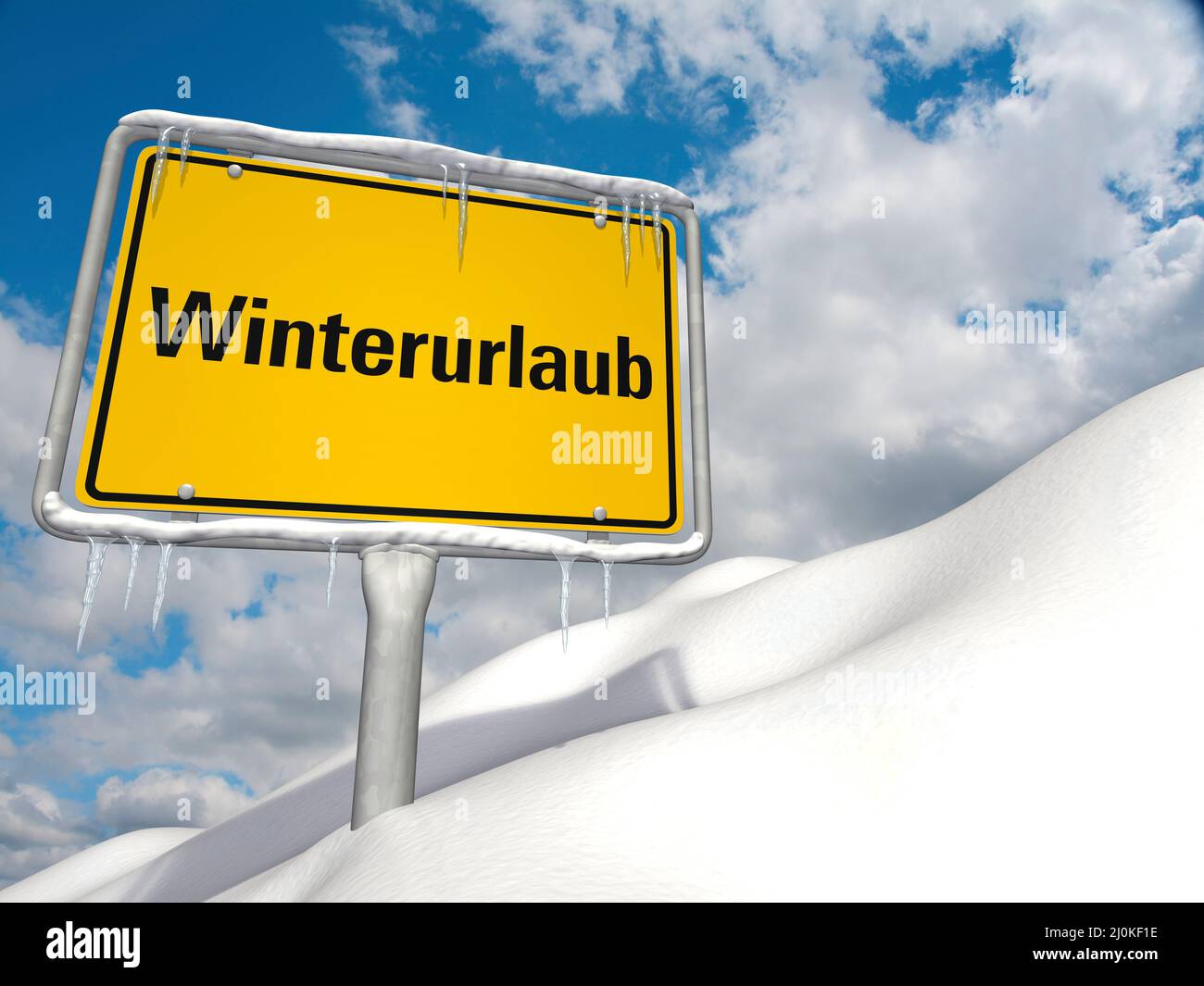 Segno con la parola tedesca Winterurlaub (vacanza invernale) Foto Stock