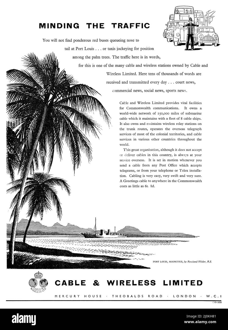 1956 Pubblicità britannica per Cable and Wireless Limited. Foto Stock