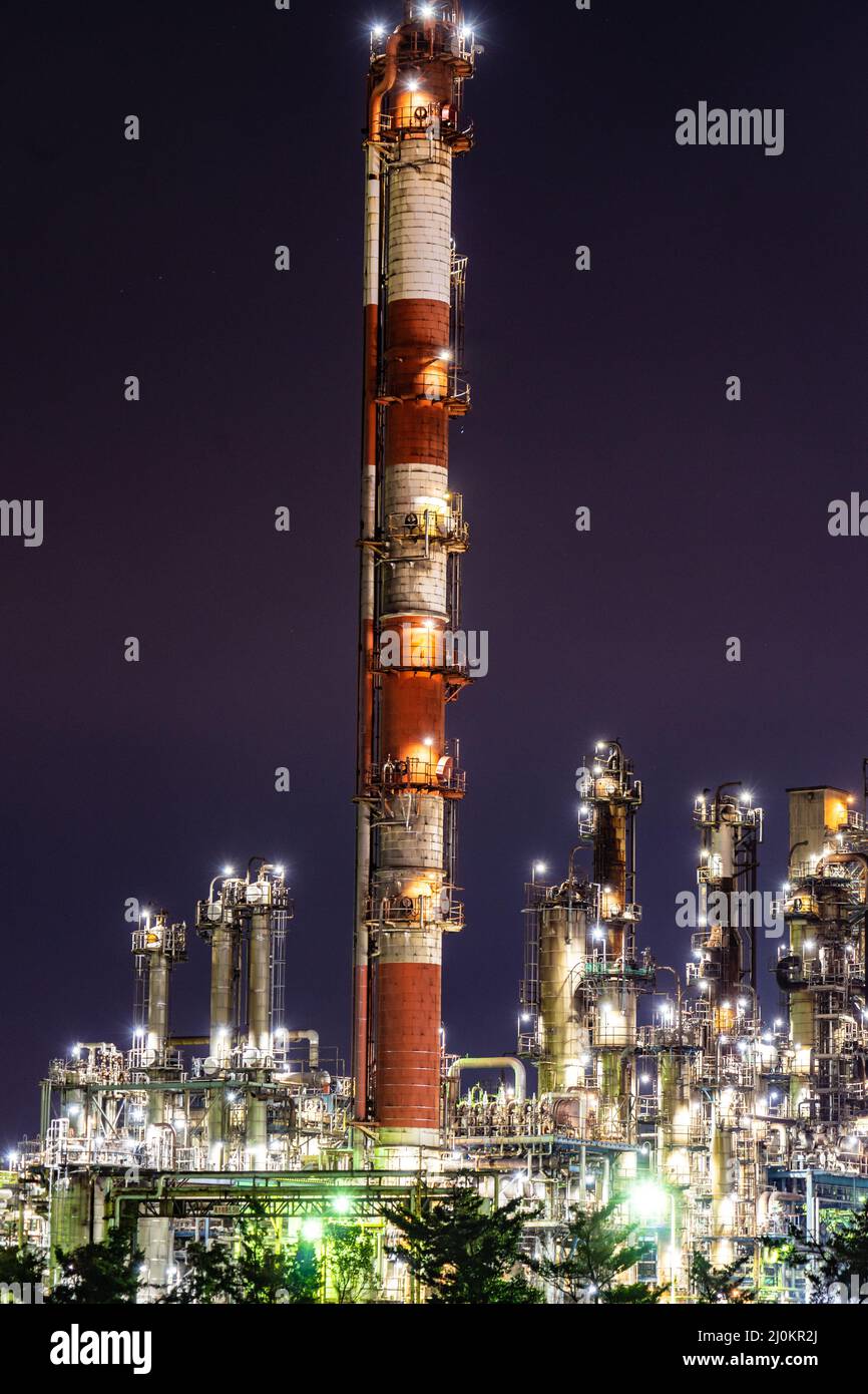Vista notturna della fabbrica della zona industriale di Kawasaki Keihin Foto Stock