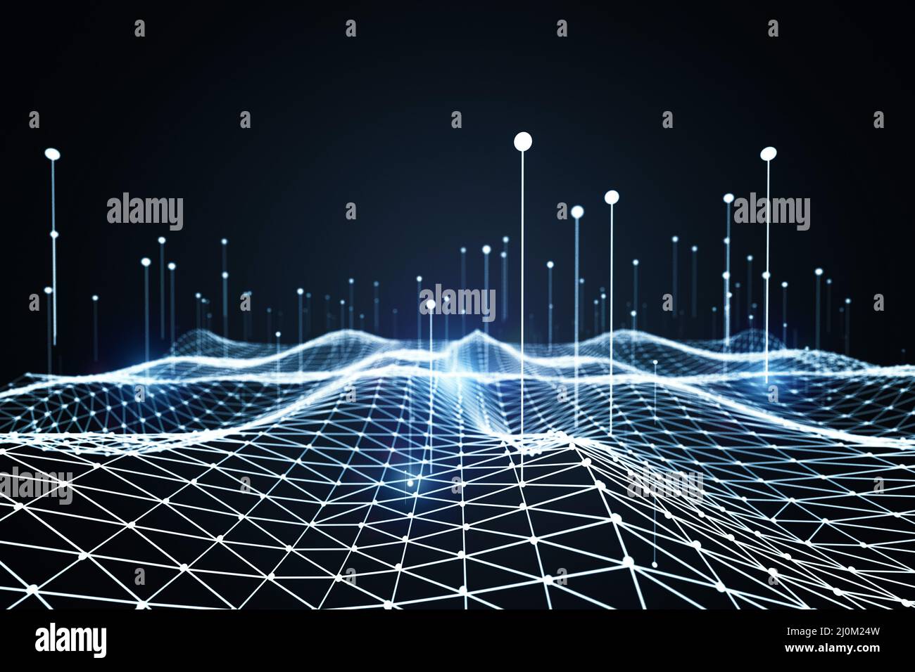 3d rendering di una rete di plottaggio di thread di dati digitali di visualizzazione di big data Foto Stock