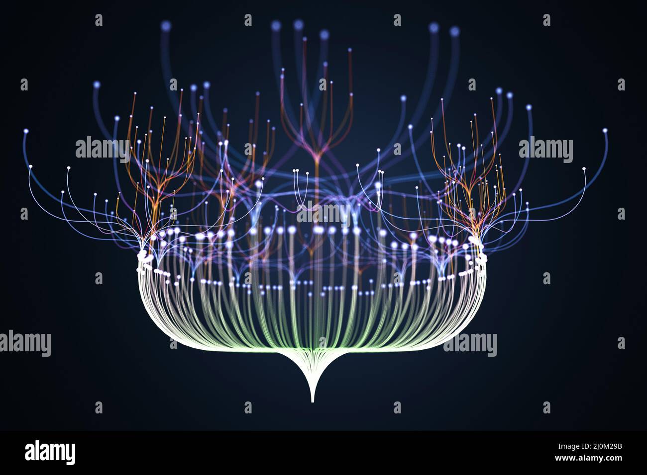 3d rendering di una rete di plottaggio di thread di dati digitali di visualizzazione di big data Foto Stock