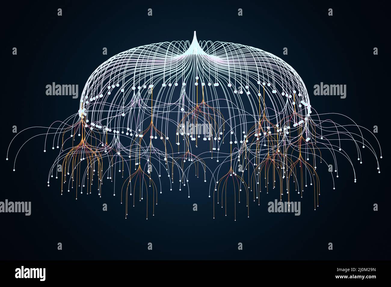 3d rendering di una rete di plottaggio di thread di dati digitali di visualizzazione di big data Foto Stock