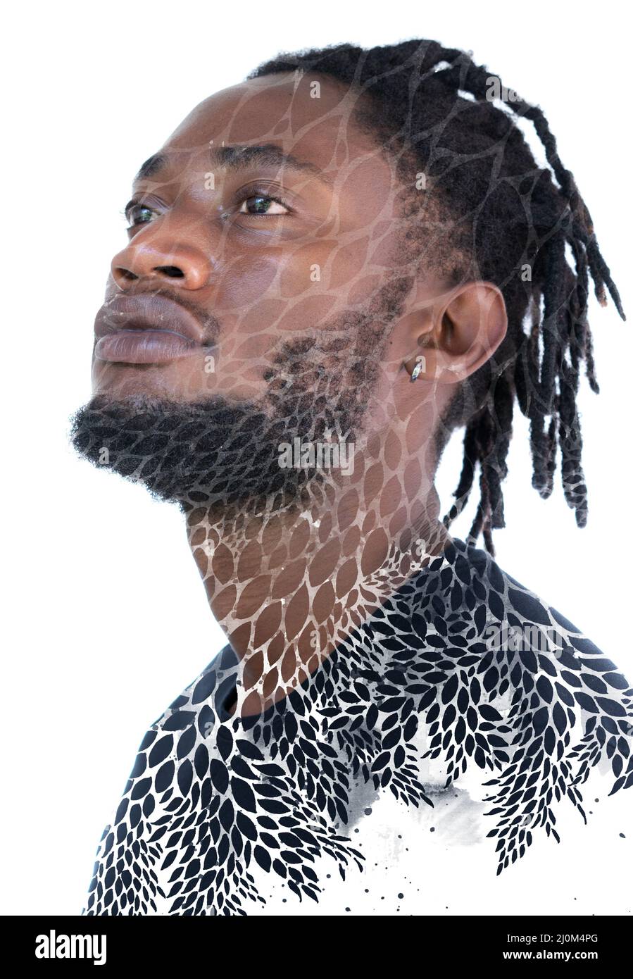 Pittura. Un ritratto di un modello maschio combinato con un dipinto. Foto Stock