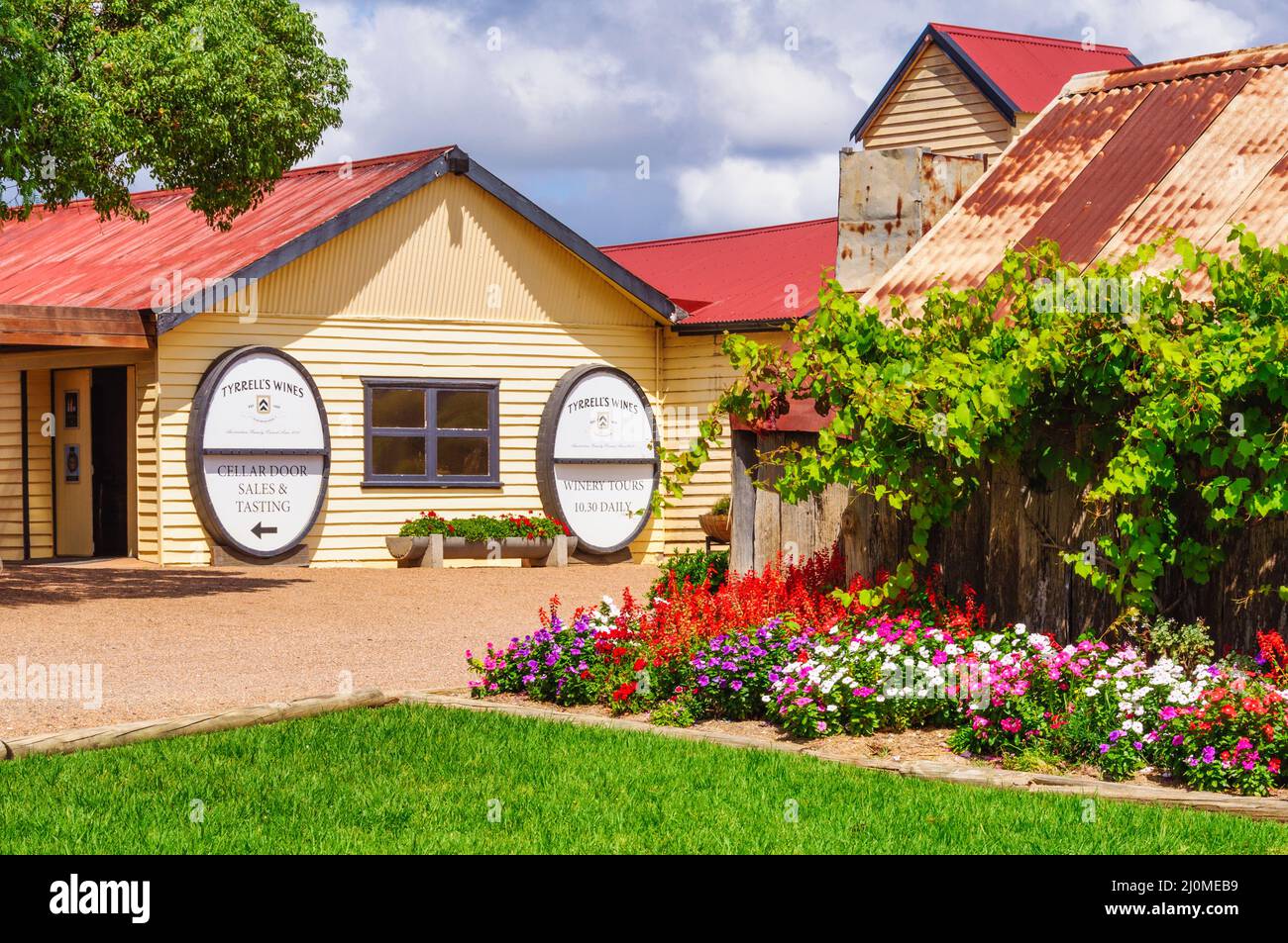 Cantina porta dei vini di Tyrrell nella Hunter Valley - Pokolbin, NSW, Australia Foto Stock