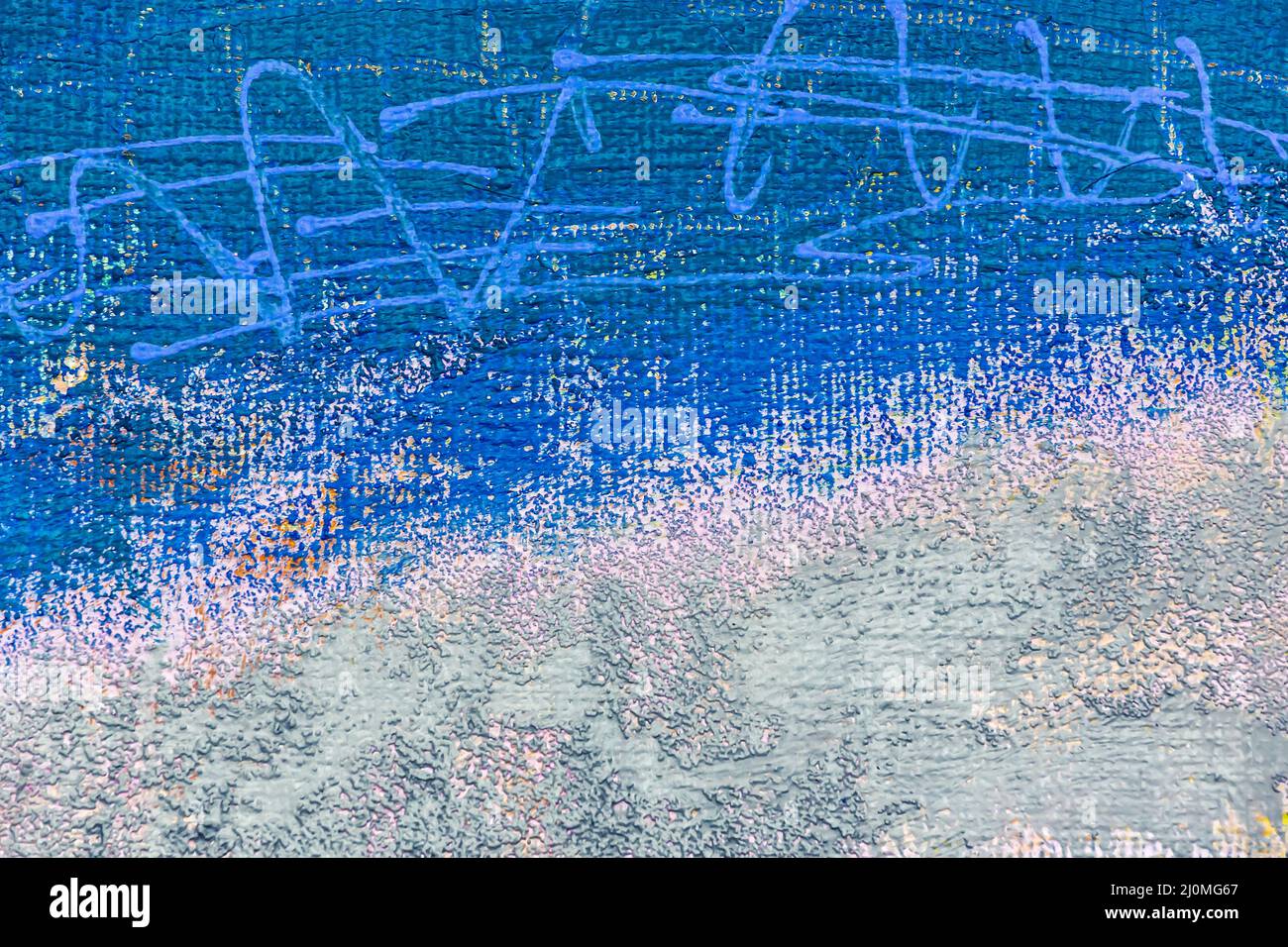 tela artistica. fondo dipinto a mano di colore blu con spruzzi di vernice. Foto Stock