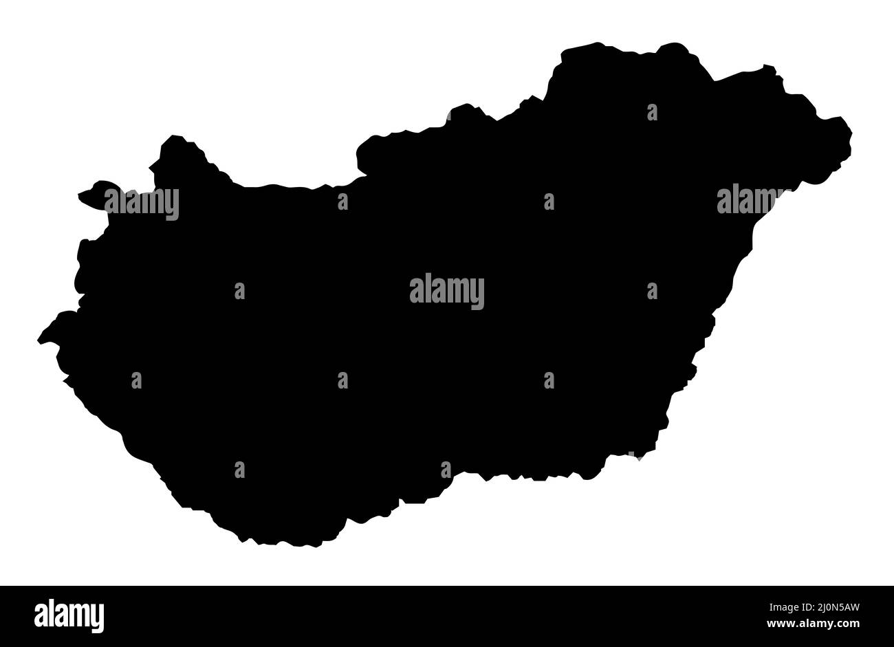 Mappa dell'Ungheria in silhouette su sfondo bianco Foto Stock