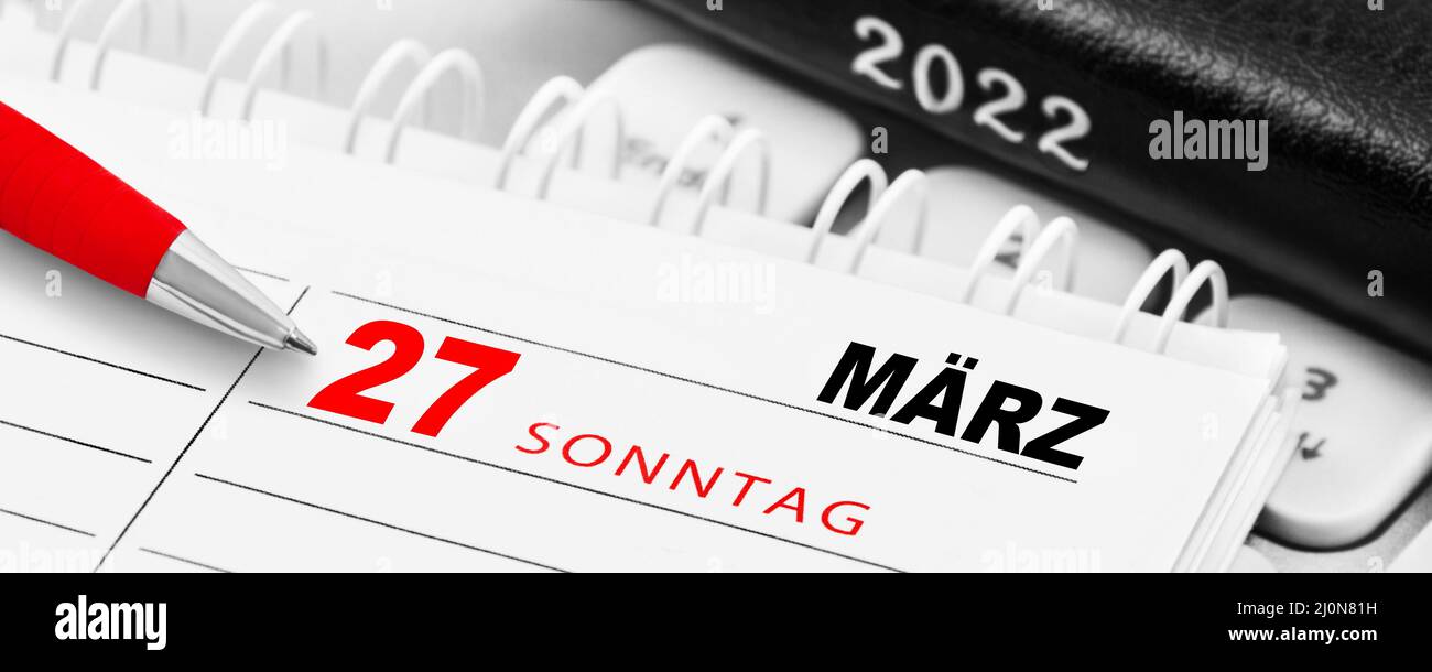 Calendario tedesco 2022 domenica 27 marzo primo piano Foto Stock