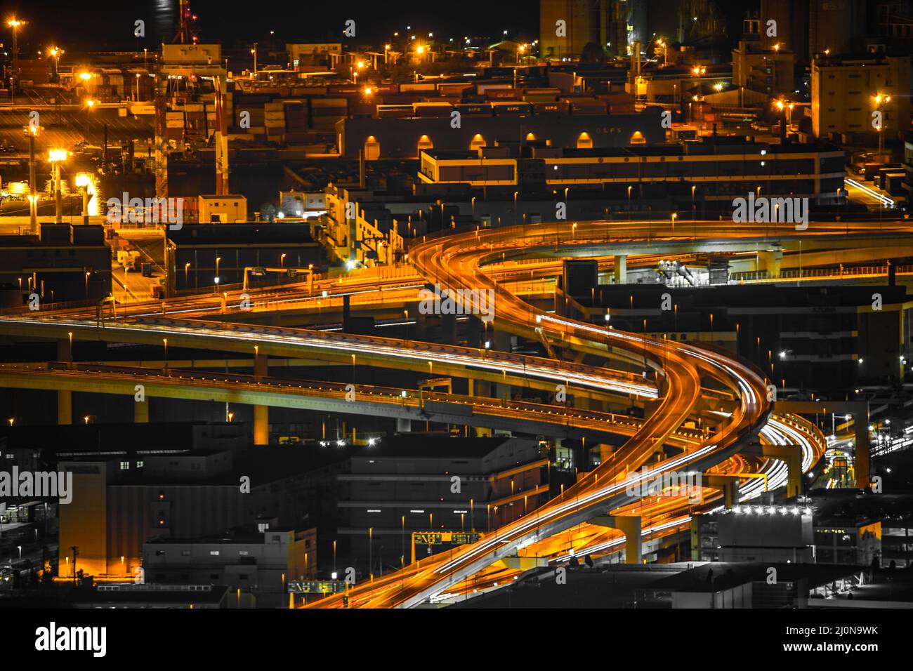 Zona industriale di Keihin visibile dalla torre di riferimento di Yokohama Foto Stock