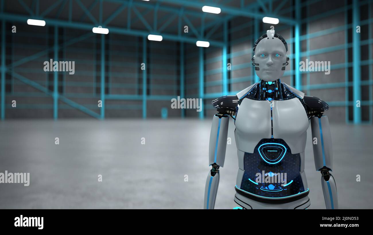 Sala industria robot umanoidi Foto Stock