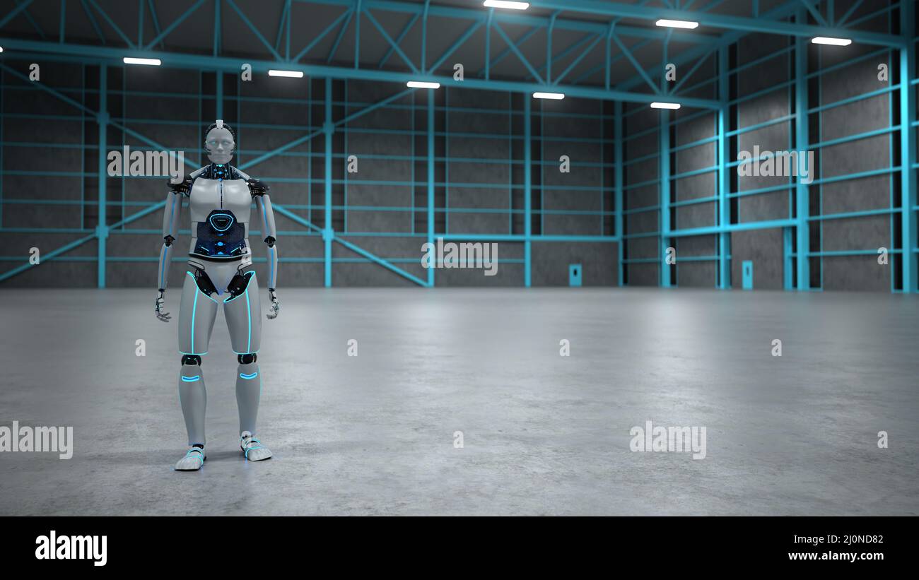Sala industria robot umanoidi Foto Stock