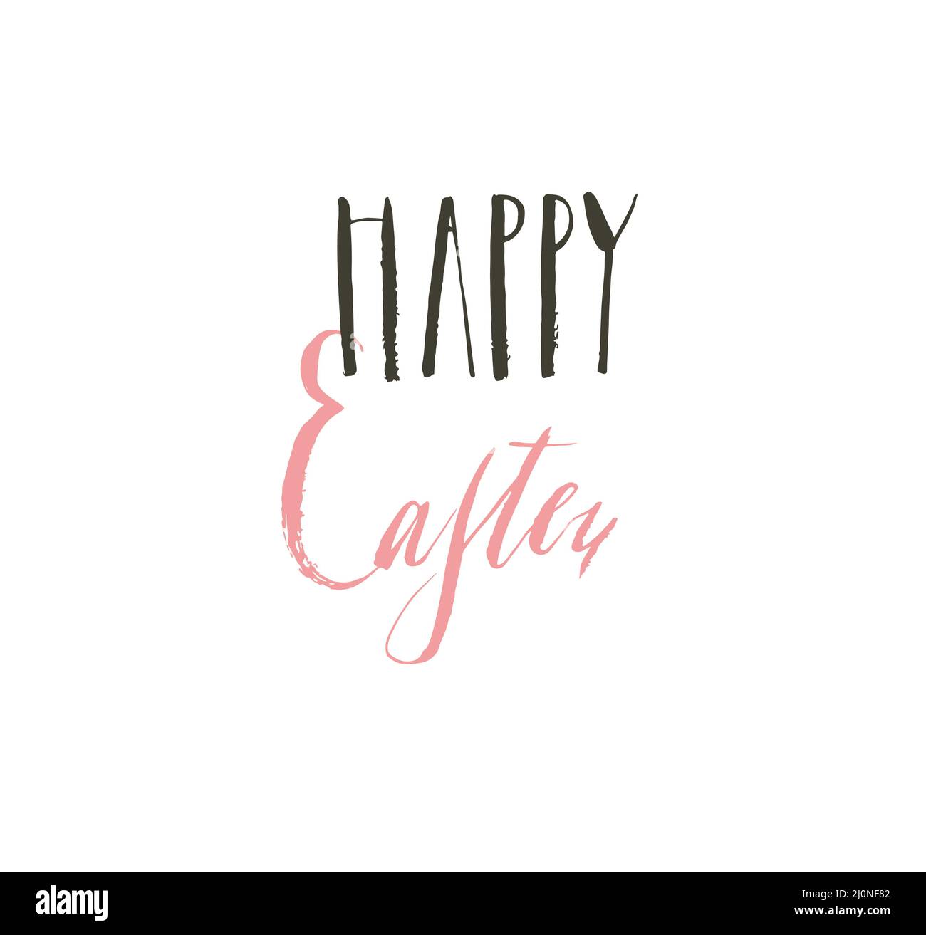 Vettore disegnato a mano astratto grafico scandinavo felice Pasqua carino modello di biglietto d'auguri con felice Pasqua calligrafia lettere fasi testo isolato Illustrazione Vettoriale