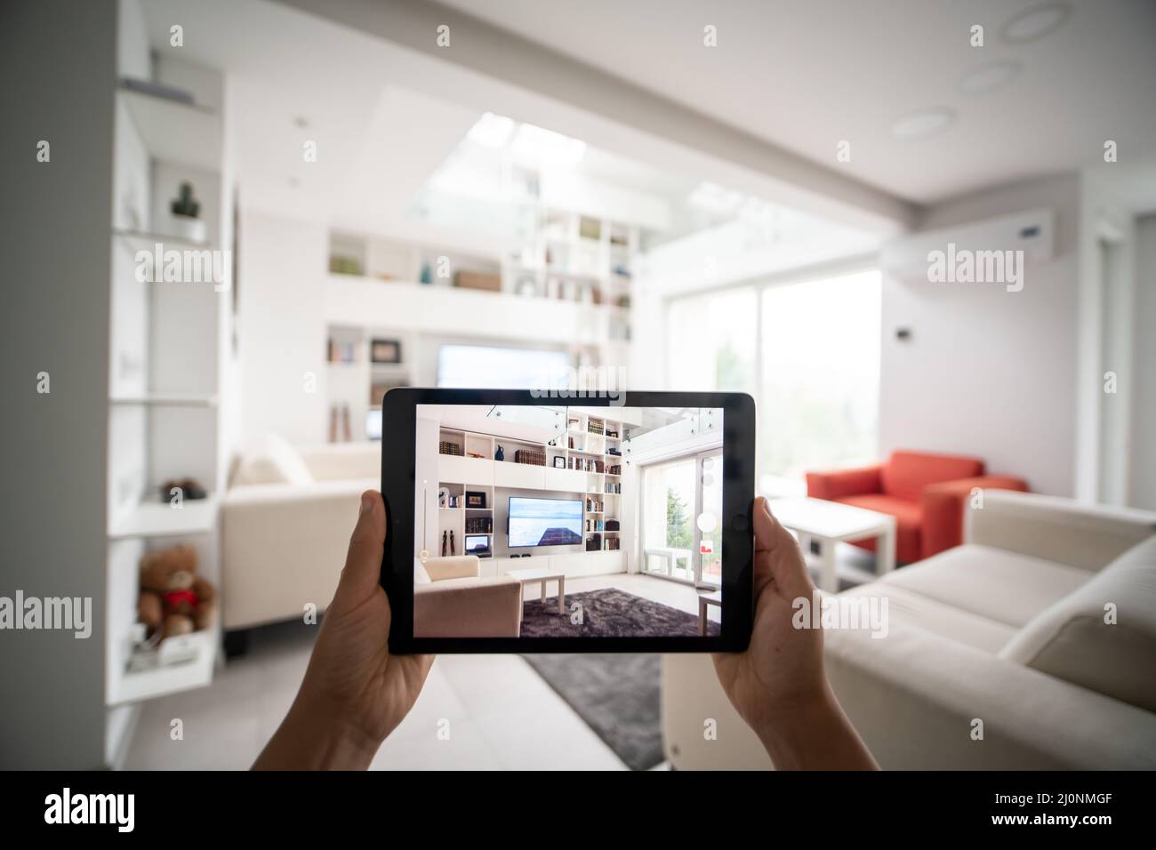 Decorazione appartamento con realtà aumentata Interior Design Software Foto Stock