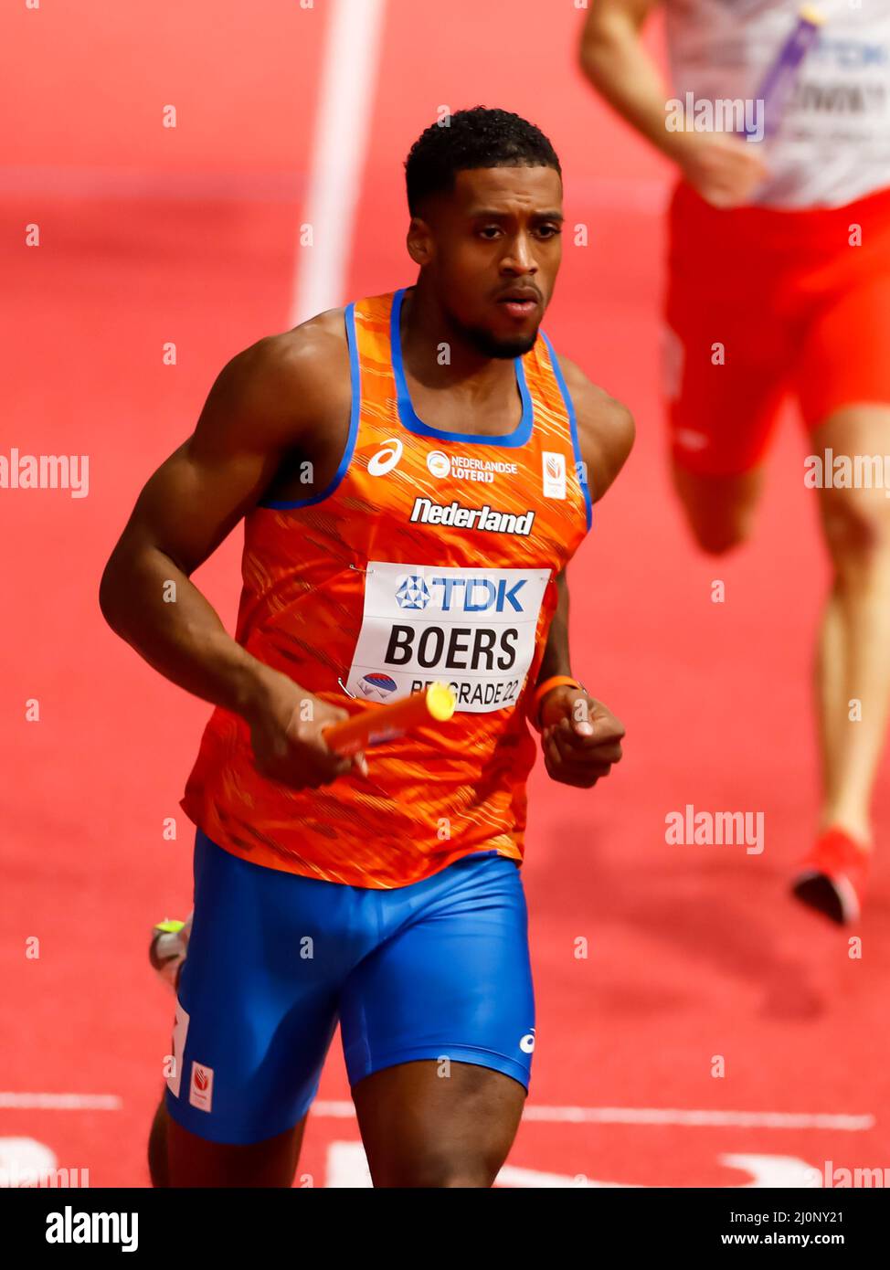 Belgrado, Serbia. 20th Mar 2022. BELGRADO, SERBIA - MARZO 20: Isayah Boers of the Netherlands in competizione nel calore maschile 4x400m 3 durante i Campionati mondiali di atletica indoor alla Belgrado Arena il 20 Marzo 2022 a Belgrado, Serbia (Foto di Nikola Krstic/Orange Pictures) Atletiekunie Credit: Orange Pics BV/Alamy Live News Foto Stock