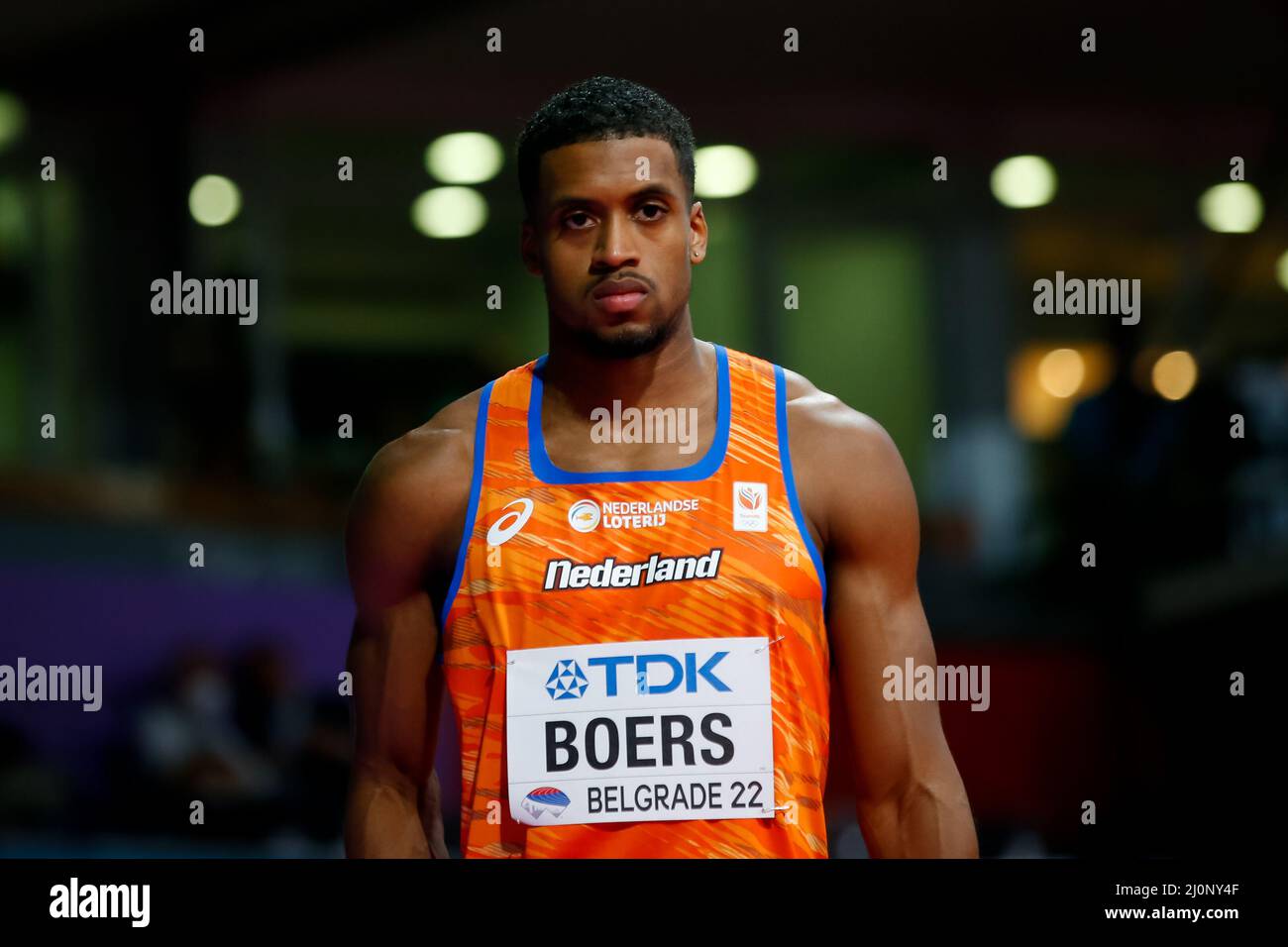Belgrado, Serbia. 20th Mar 2022. BELGRADO, SERBIA - MARZO 20: Isayah Boers of the Netherlands in competizione nel calore maschile 4x400m 3 durante i Campionati mondiali di atletica indoor alla Belgrado Arena il 20 Marzo 2022 a Belgrado, Serbia (Foto di Nikola Krstic/Orange Pictures) Atletiekunie Credit: Orange Pics BV/Alamy Live News Foto Stock