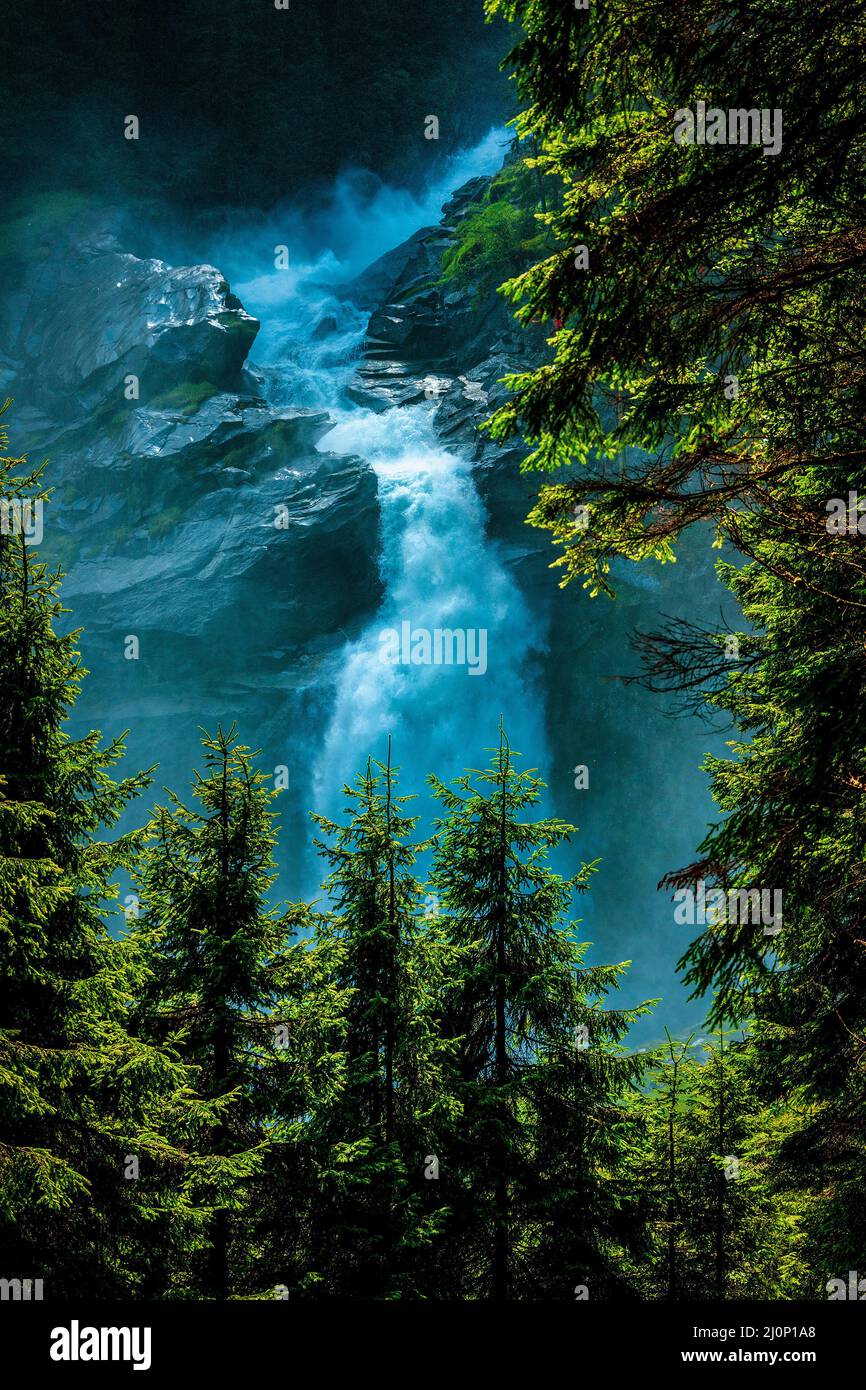 Vista panoramica delle cascate di Krimmler Foto Stock