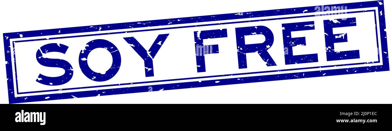 Grunge blu soia senza parola sqaure sigillo di gomma timbro su sfondo bianco Illustrazione Vettoriale