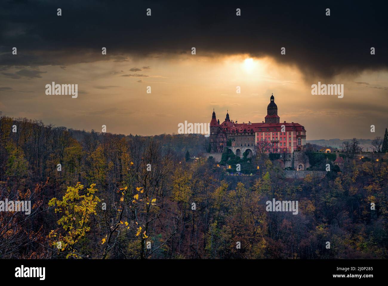 Vista panoramica del castello di KsiÄ…Å¼, Polonia Foto Stock