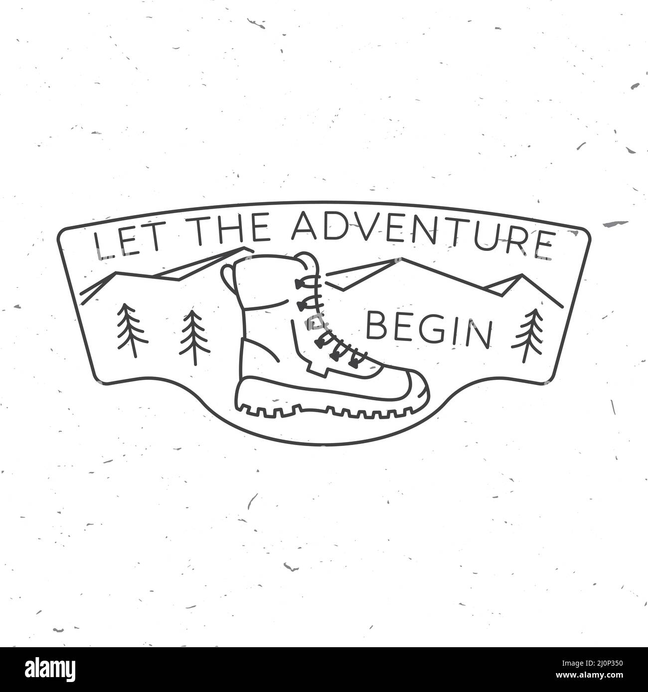 Lascia che l'avventura inizi. Badge d'arte della linea del campo di Sammer. Per patch, timbro. Illustrazione vettoriale. Concetto per camicia o logo, stampa, timbro o tee. Design Illustrazione Vettoriale