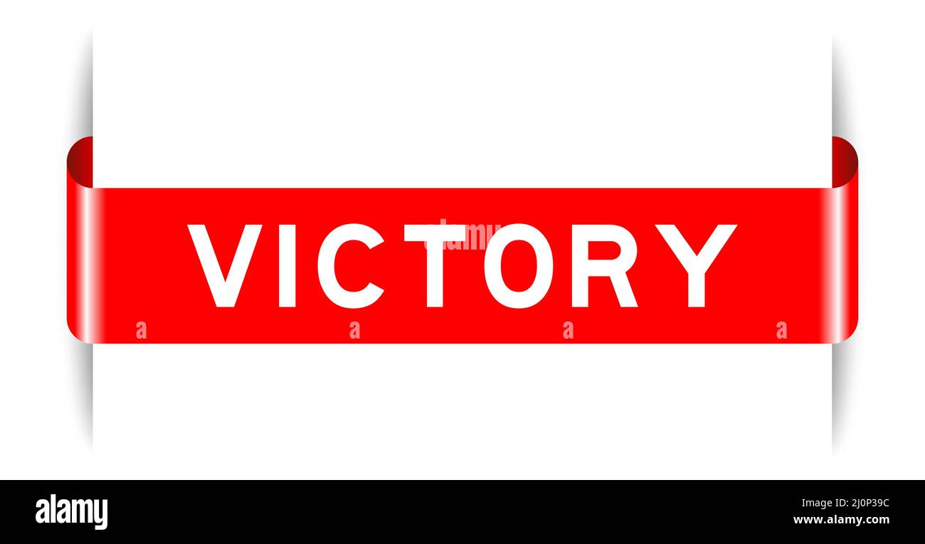 Banner etichetta di colore rosso inserito con parola vittoria su sfondo bianco Illustrazione Vettoriale