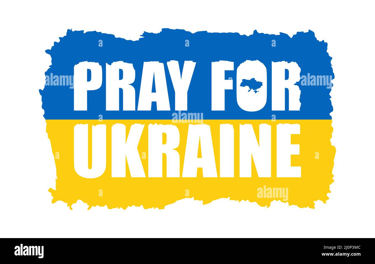 Prega per l'Ucraina, bandiera Ucraina che prega. Fermare la guerra contro l'Ucraina. Illustrazione Vettoriale