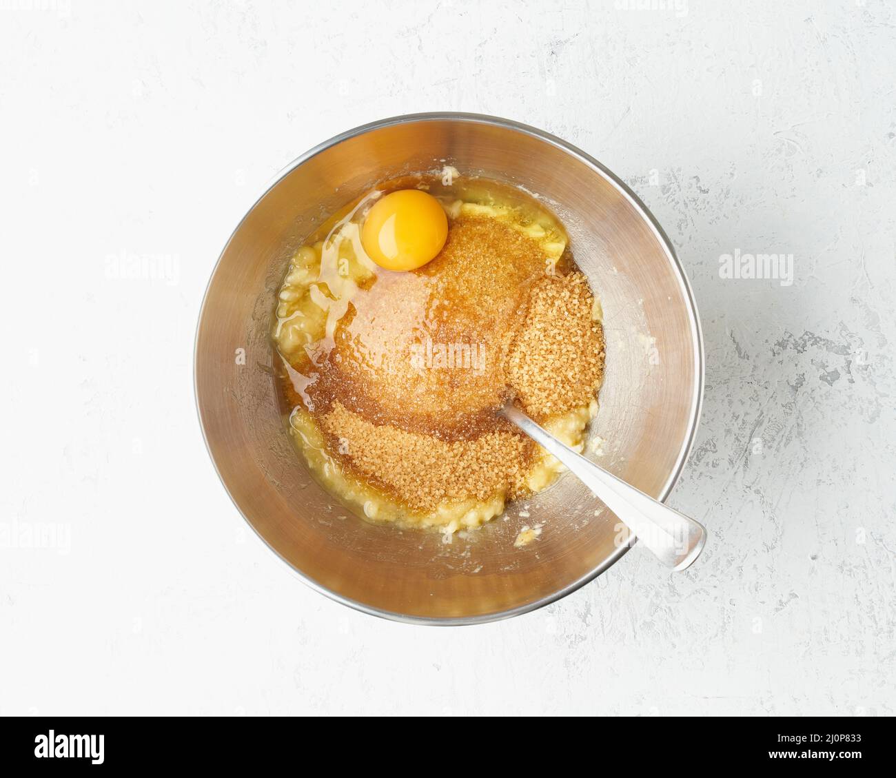 Pane di Banana fatto in casa. Impasto per torta. Ricetta passo per passo. Fase 4. Foto Stock