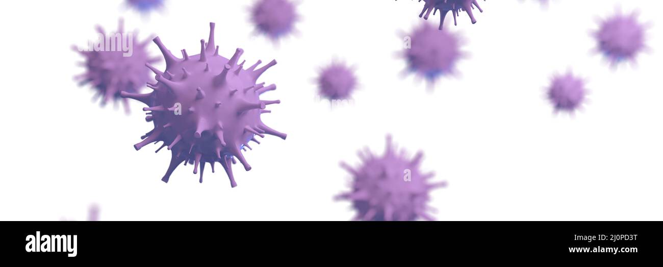 Focolaio di coronavirus, vista microscopica delle cellule del virus dell'influenza. Illustrazione 3D Foto Stock
