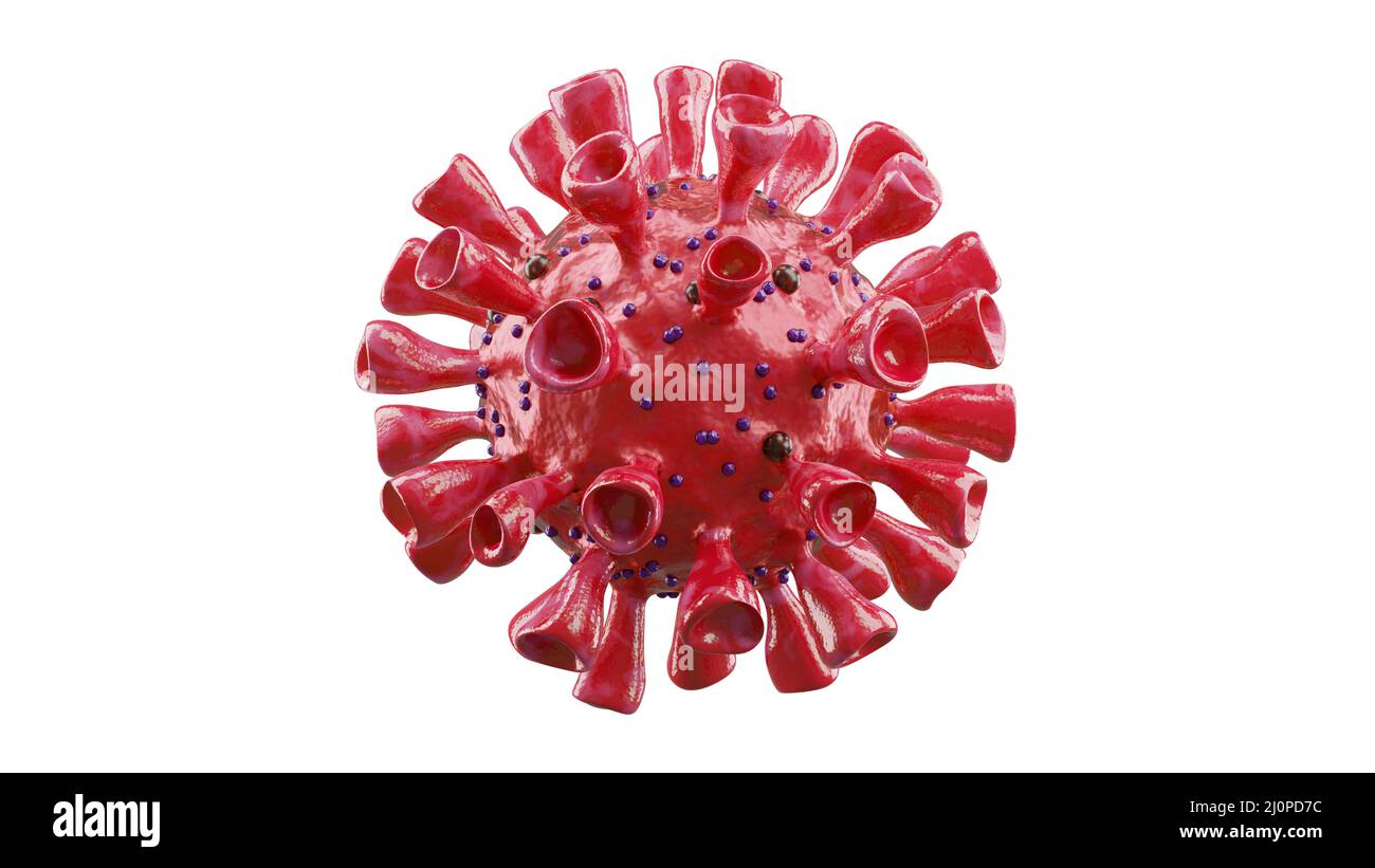 Focolaio di coronavirus, vista microscopica delle cellule del virus dell'influenza. Illustrazione 3D Foto Stock