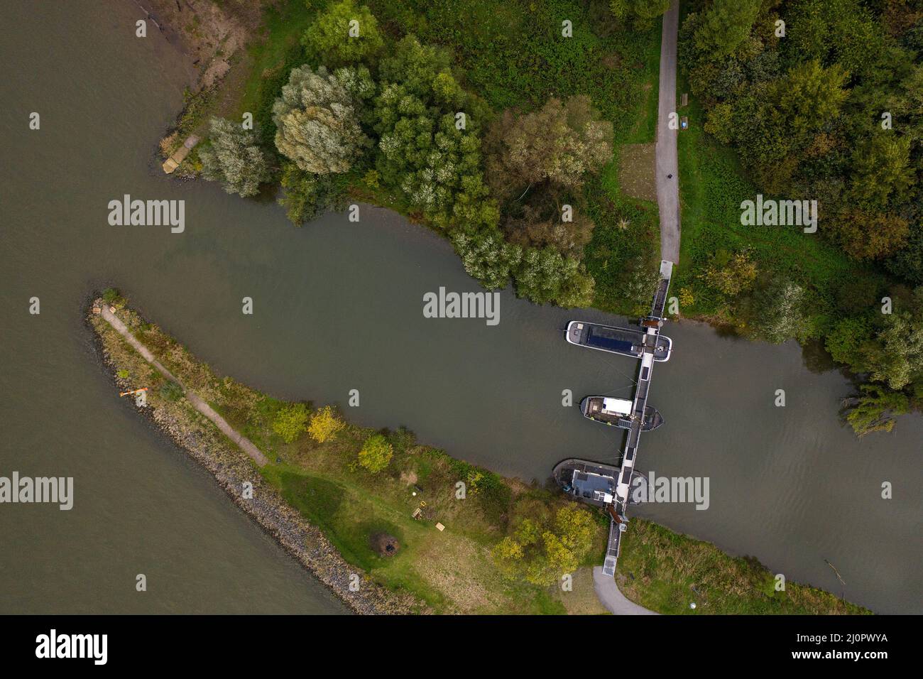 Fotografia aerea con drone, Ship bridge Wupper Foto Stock