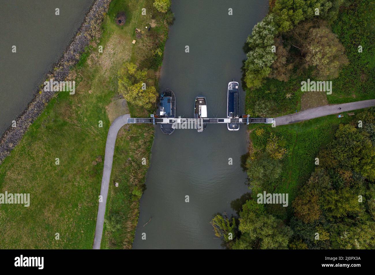 Fotografia aerea con drone, Ship bridge Wupper Foto Stock