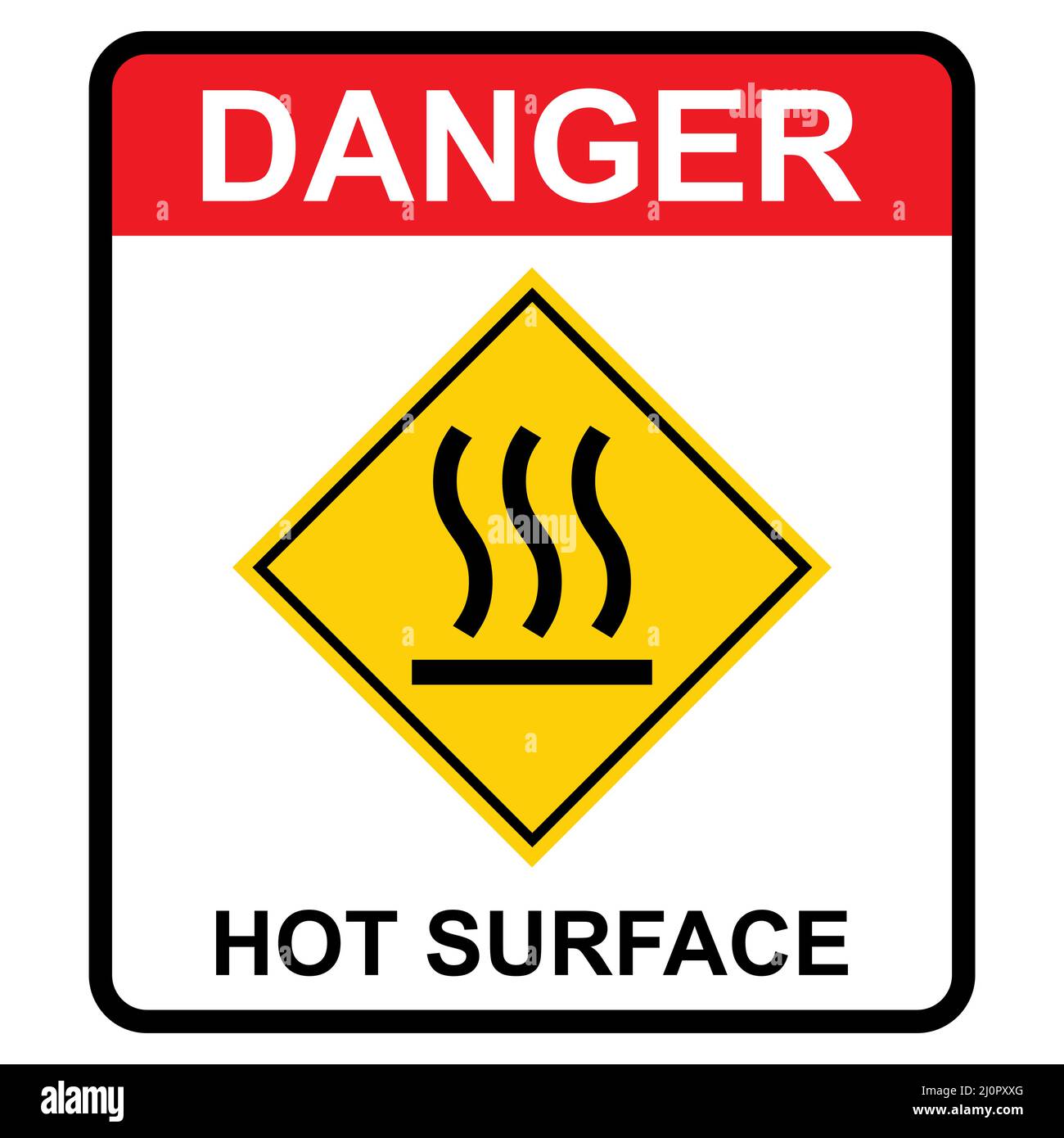 Icona superficie calda, simbolo di informazioni grafiche di sicurezza, contrassegno di attenzione avviso di rischio, design vettoriale di attenzione . Illustrazione Vettoriale