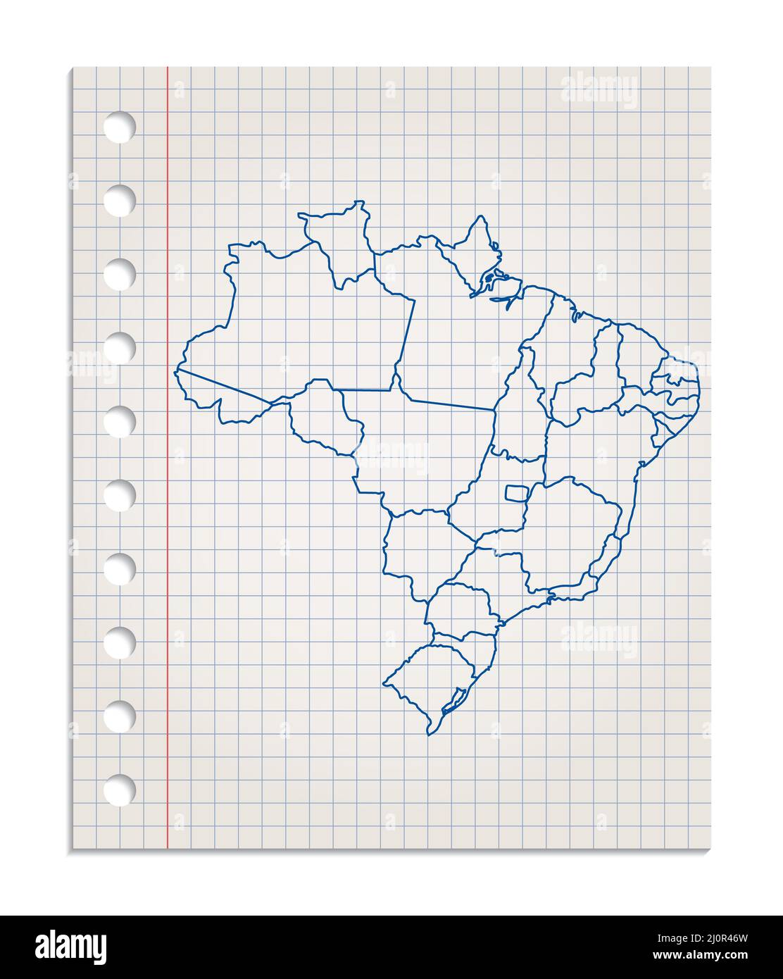 Mappa del Brasile su un realistico foglio quadrato di carta strappato da un vettore a blocchi Foto Stock