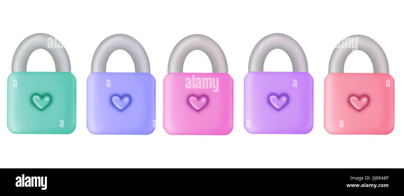 Set di serrature varie con cuori Foto Stock
