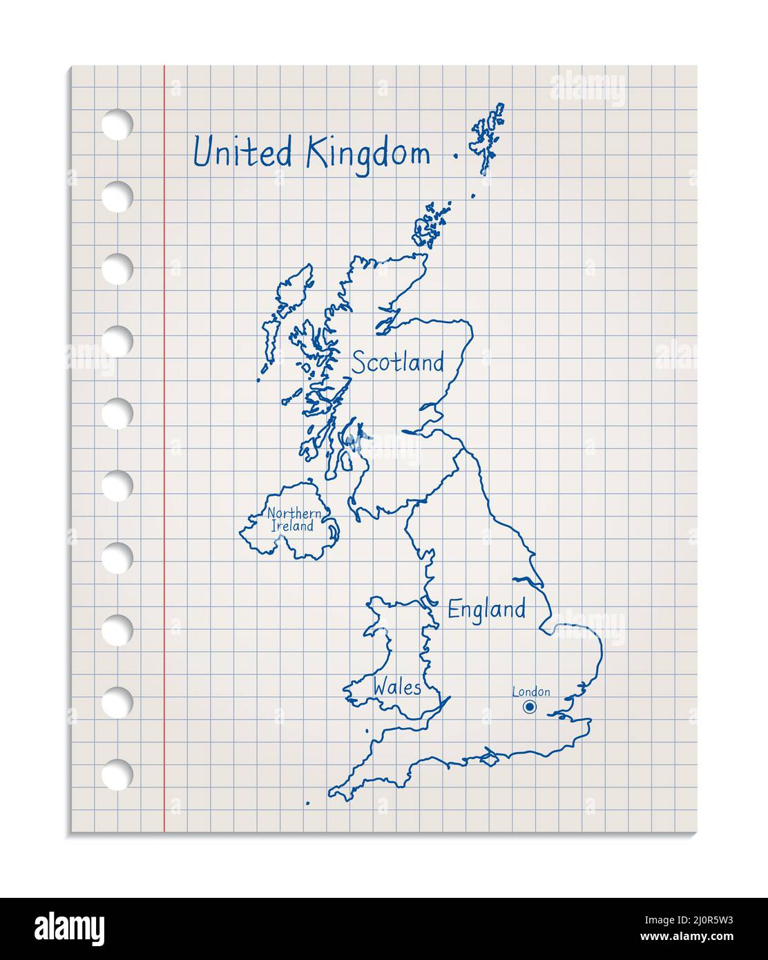 Mappa del Regno Unito su un realistico foglio quadrato di carta strappato da un vettore a blocchi Illustrazione Vettoriale
