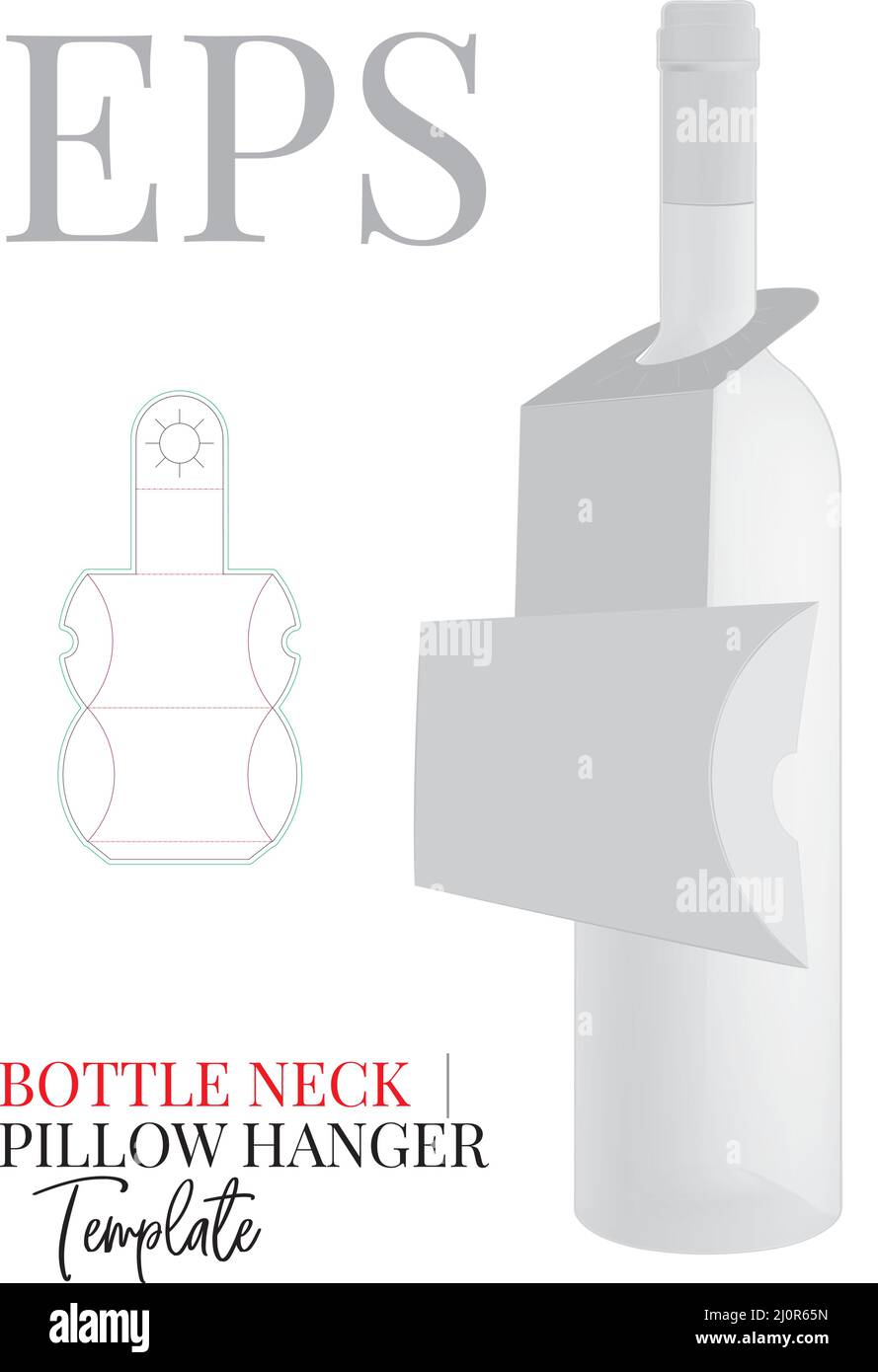 Dima per appendiabiti per bottiglia, vettore con fustellatura, strati tagliati al laser. Appendiabiti per collo di bottiglia bianco, trasparente, bianco e isolato su sfondo bianco Illustrazione Vettoriale