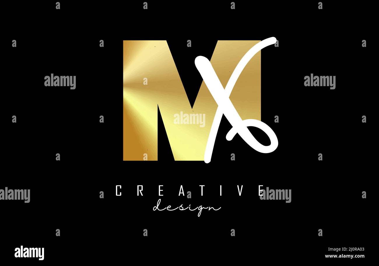 Logo Golden Letters MX dal design minimalista. Lettere M e X con tipografia geometrica e manoscritta. Illustrazione di Creative Vector con lettere. Illustrazione Vettoriale