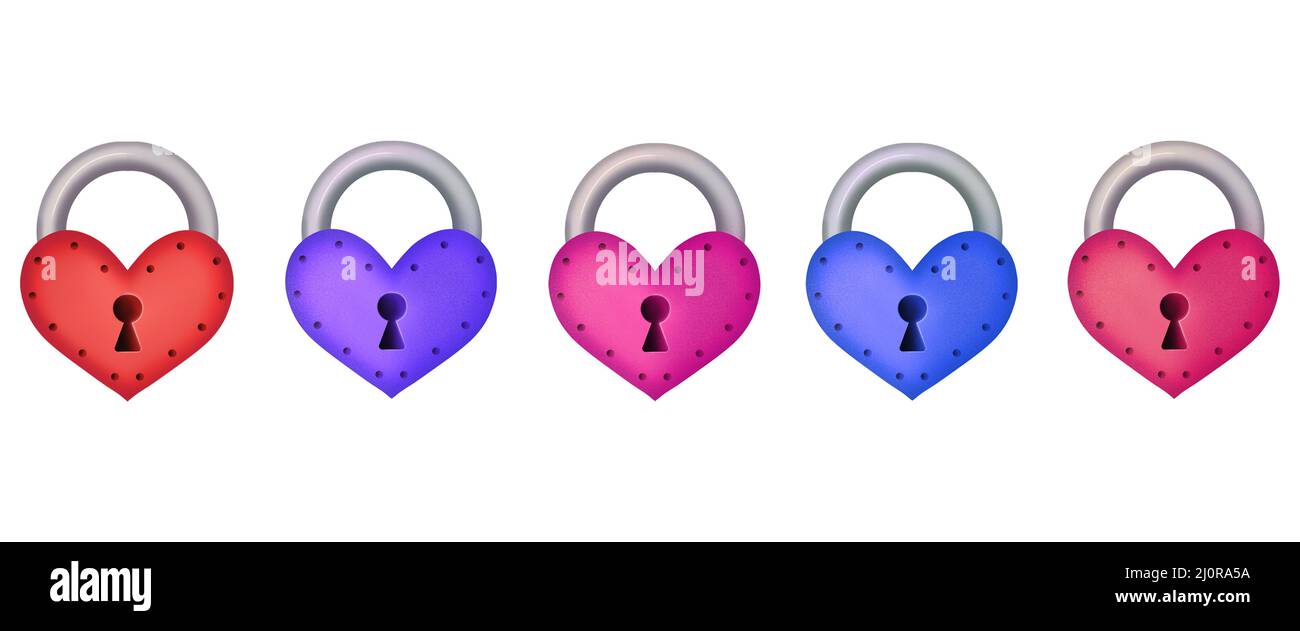 Set di serrature varie con cuori Foto Stock