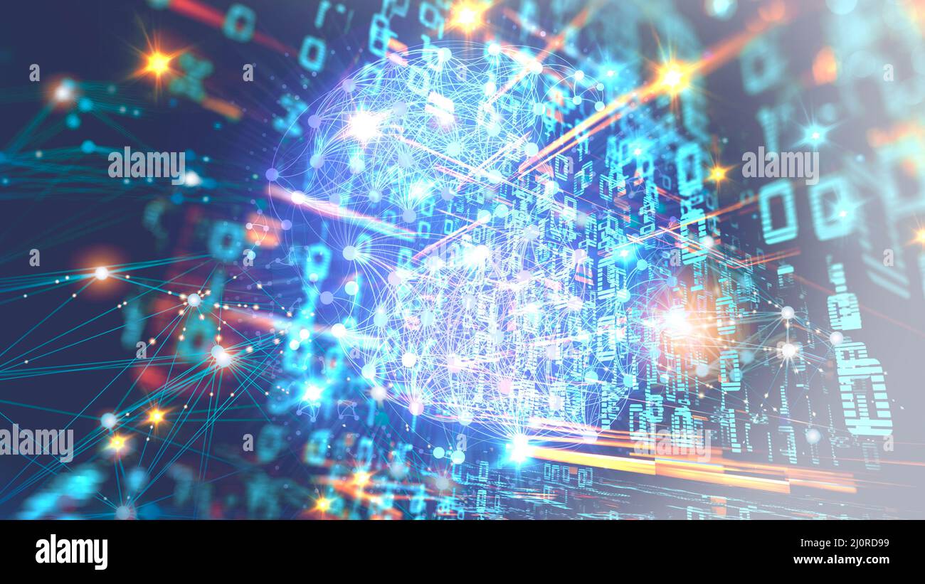 Concetto di elaborazione dei dati, trasformazione dei dati, big data, flusso di dati, Internet delle cose, intelligenza artificiale Foto Stock